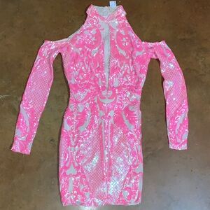 Hot Pink Sequin Cold-Shoulder Bodycon Dress